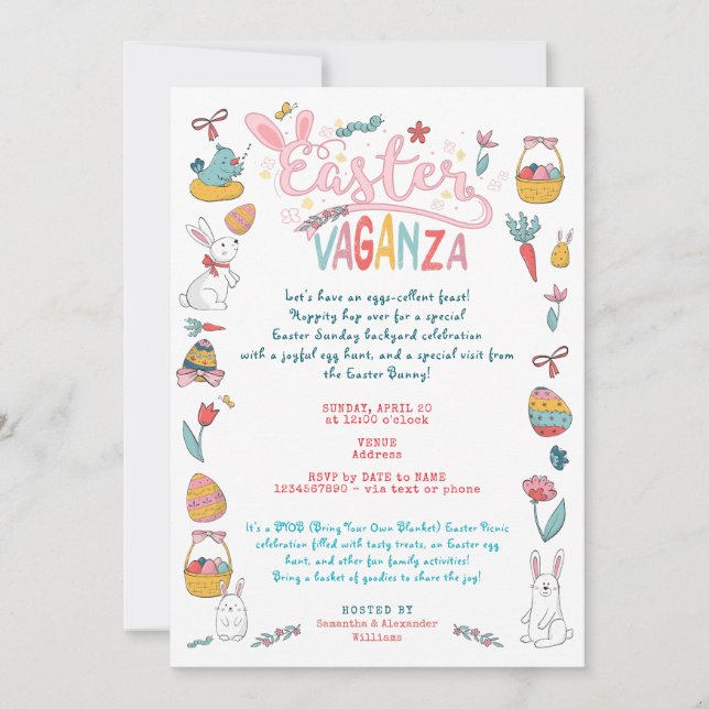 Easter Vaganza Pascua Garden Picnic Egg Hunt Invitation (Front)