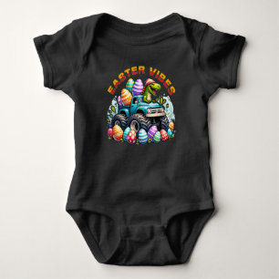 Easter Vibes Dino on Monster Truck with Easter Egg Baby Bodysuit