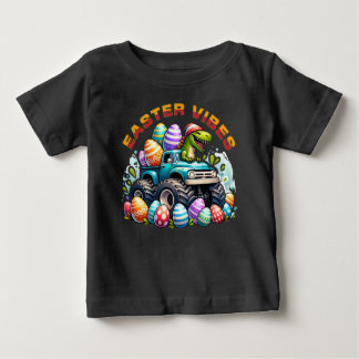 Easter Vibes Dino on Monster Truck with Easter Egg Baby T-Shirt