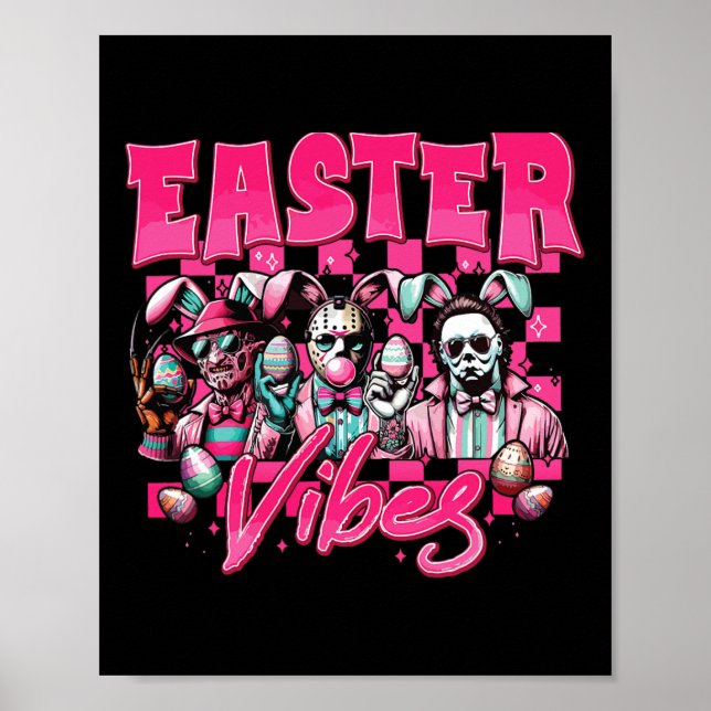 Easter Vibes Funny Easter Horror Characters Family Poster (Front)