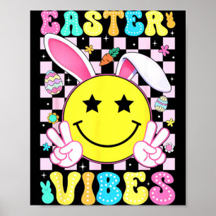 Easter Vibes Retro Groovy Bunny Rabbit Ears Women Poster