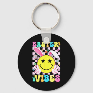 Easter vibes retro groovy bunny rabbit ears womenE Key Ring