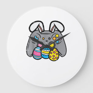 Easter Video Game Bunny Eggs Gaming Gamer Boys Men Large Clock