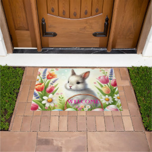 Easter Vintage Bunny Rabbit Colourful Egg Floral  Doormat