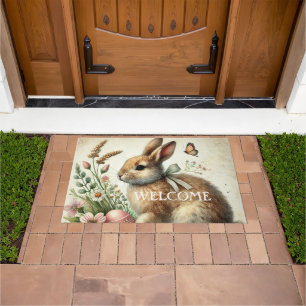 Easter Vintage Bunny Rabbit Colourful Egg Floral Doormat
