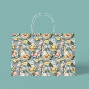 Easter Vintage Bunny Spring Pattern Large Gift Bag