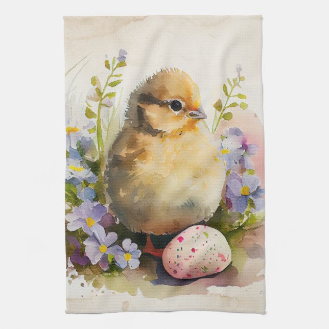 Easter Vintage Chick  Tea Towel (Vertical)