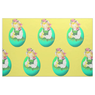 Easter Vintage Girl Easter Egg And Easter Chick 9" Fabric