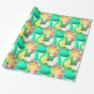 Easter Vintage Girl With Easter Chick Large Print Wrapping Paper