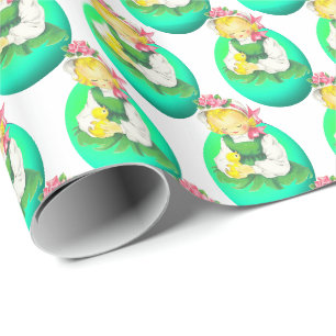 Easter Vintage Girl with Easter Chick Wrapping Paper