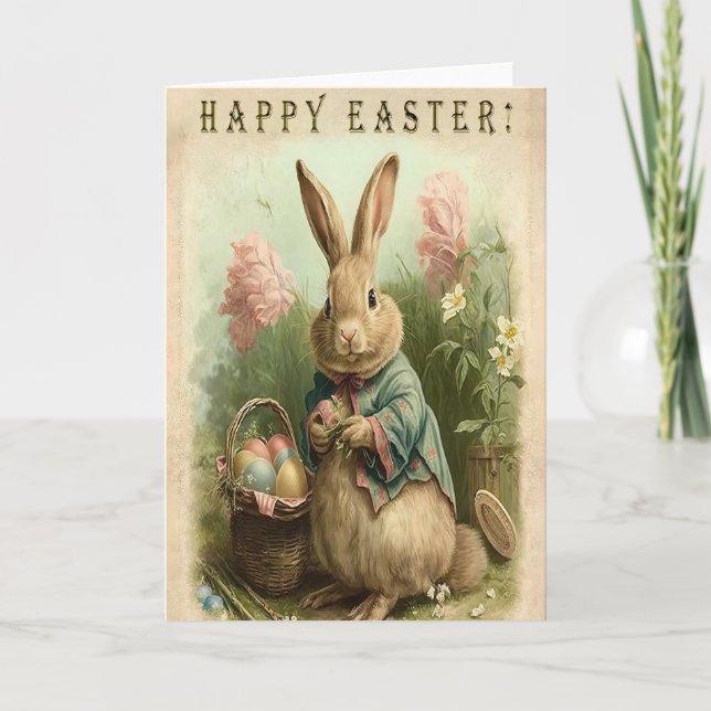 Easter Vintage Happy Easter Bunny  Note Card (Front)