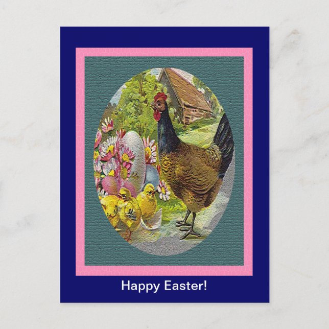 Easter Vintage Hen and Chicks Textured Holiday Postcard (Front)