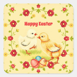 Easter Vintage Little Chicken Holiday Collection Square Sticker