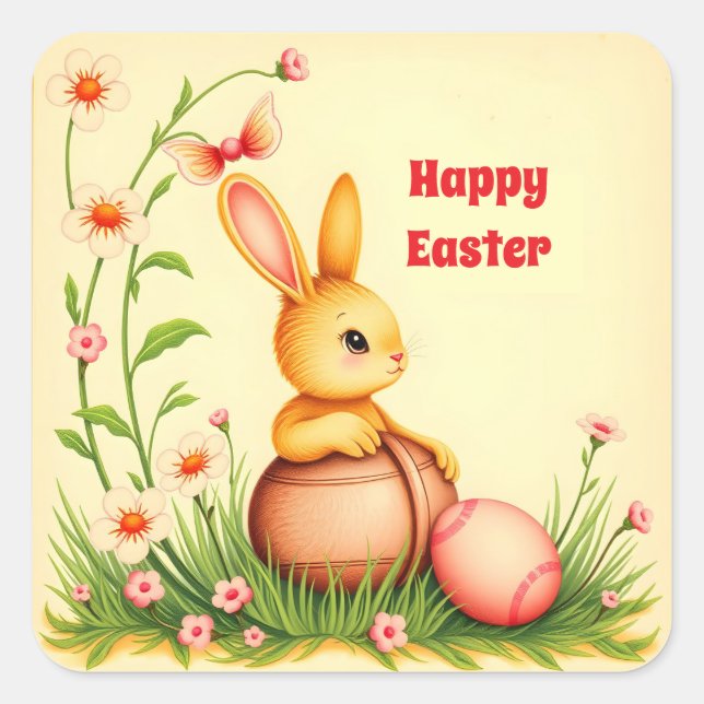 Easter Vintage Rabbit Holiday Collection Square Sticker (Front)