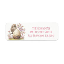 Easter Watercolor Baby Owl Eggs and Flowers -  