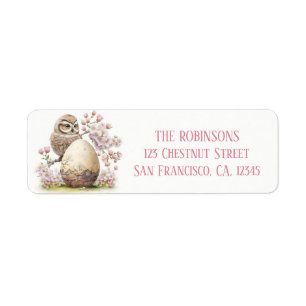 Easter Watercolor Baby Owl Eggs and Flowers -   Return Address Label