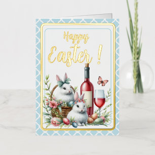Easter Watercolor Bunnies, Eggs & Wine Foil Greeting Card