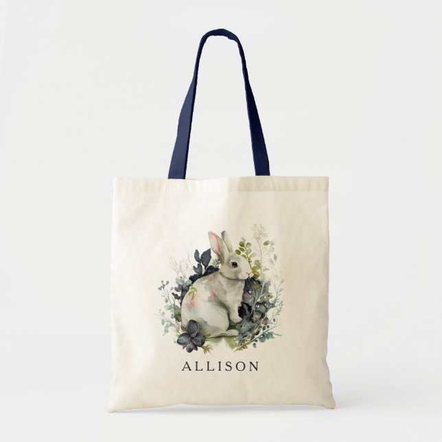Easter Watercolor Bunny Egg Hunt Personalised Tote Bag (Front)