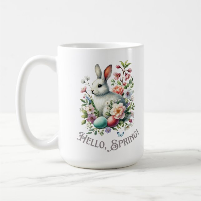 Easter Watercolor Bunny & Eggs Coffee Mug (Left)