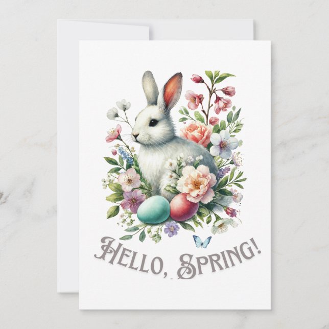 Easter Watercolor Bunny & Eggs Invitation (Front)