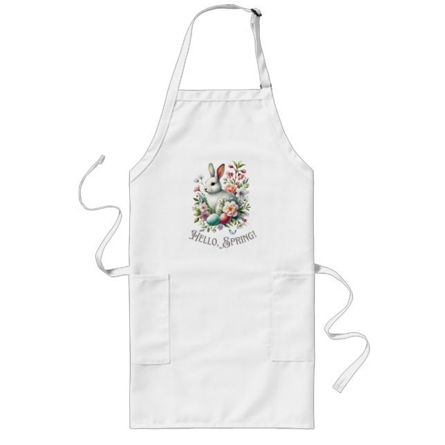 Easter Watercolor Bunny & Eggs Long Apron (Front)