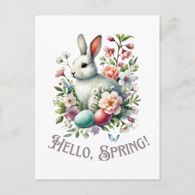 Easter Watercolor Bunny & Eggs Postcard (Front)