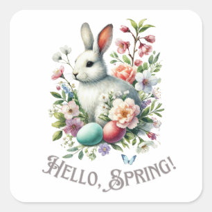 Easter Watercolor Bunny & Eggs Square Sticker