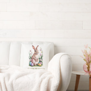 Easter Watercolor Bunny & Flowers Cushion