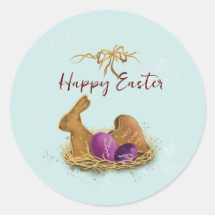 "Easter Watercolor Bunny on the Hunt" Classic Round Sticker