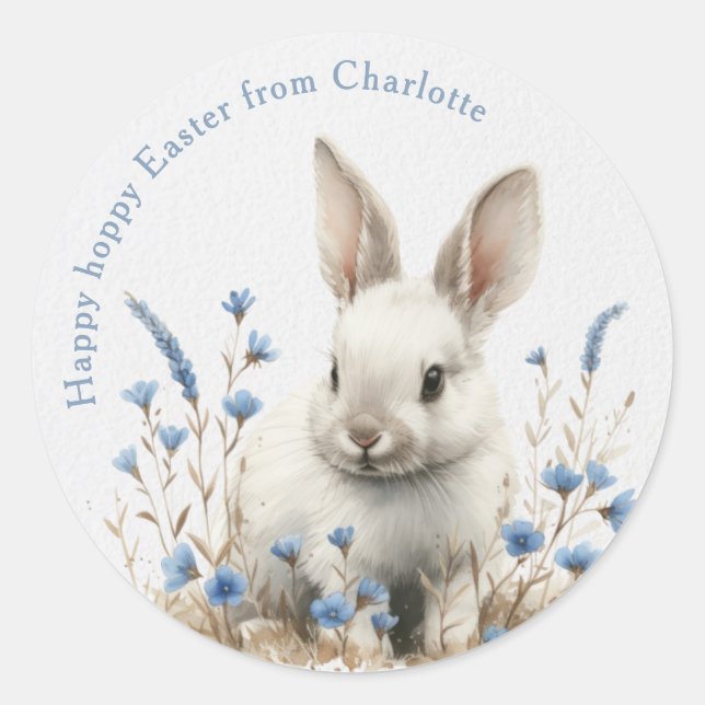 Easter Watercolor Bunny Wildflower Kids Class Classic Round Sticker (Front)