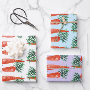Easter Watercolor Carrots Colourful Spring Bunny Wrapping Paper Sheet