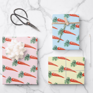 Easter Watercolor Carrots Colourful Spring Bunny  Wrapping Paper Sheet
