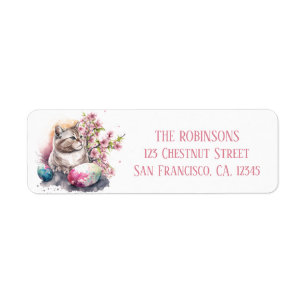 Easter Watercolor Cat Eggs and Flowers -   Return Address Label