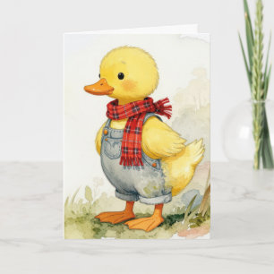 Easter Watercolor Duck In Overalls Card