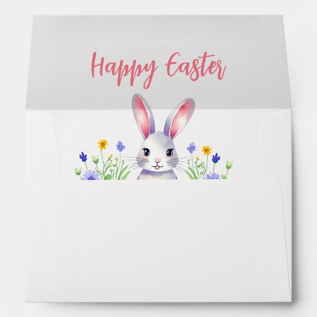 Easter Watercolor Floral Bunny Rabbit Envelope (Back (Bottom))