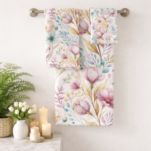 Easter Watercolor Floral Pattern Bath Towel Set