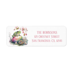Easter Watercolor Frog - Eggs and Flowers -   Return Address Label