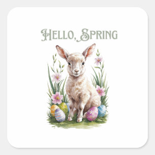 Easter Watercolor Lump, Eggs & Flowers Square Sticker