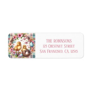 Easter Watercolor Plaid Two Ducklings Return Address Label
