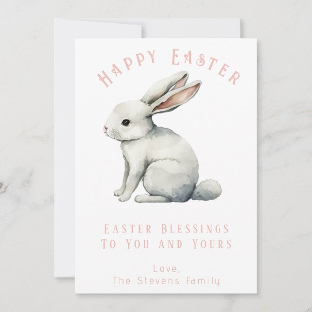 Easter Watercolor Rabbit Easter Card Customisable (Front)