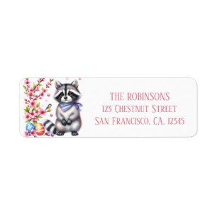 Easter Watercolor Raccoon Eggs and Flowers -   Return Address Label