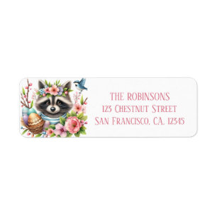 Easter Watercolor Racoon Eggs and Flowers - Return Address Label