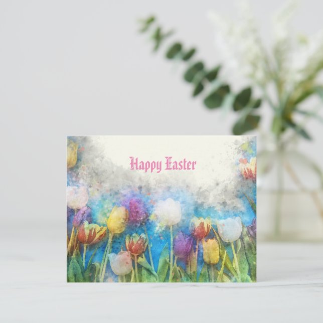 Easter Watercolor Tulips  Card (Standing Front)