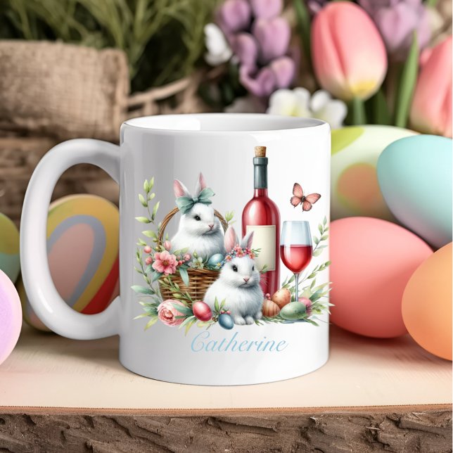 Easter Whimsical Bunnies & Wine Mug (Easter Whimsical Bunnies & Wine Mug)