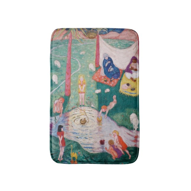 Easter Whimsical Celebration Scene Coloful Spring Bath Mat (Front Vertical)