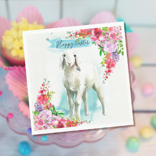 Easter White Lamb   Spring Florals Napkin