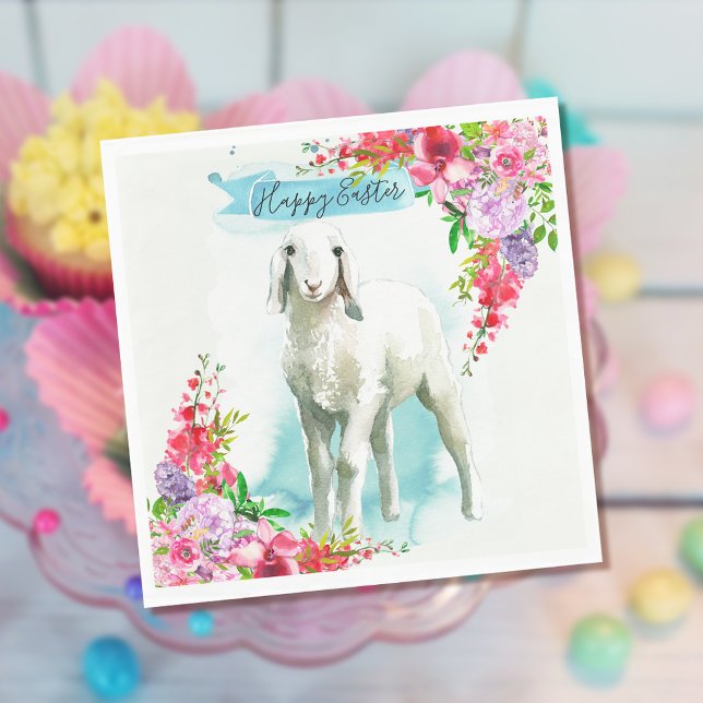 Easter White Lamb | Spring Florals Napkin (Creator Uploaded)