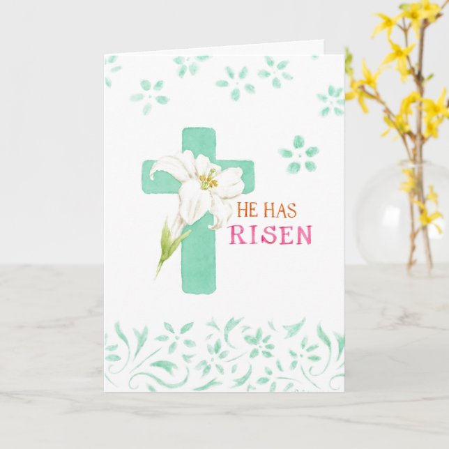 Easter White Lily Cross Scripture Comfort Peace Card (Yellow Flower)