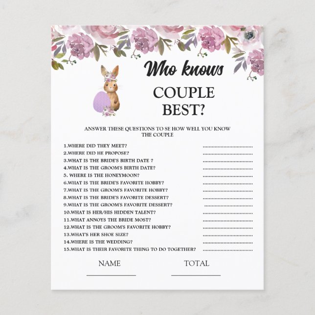 Easter Who knows Couple  Baby Shower Game (Front)
