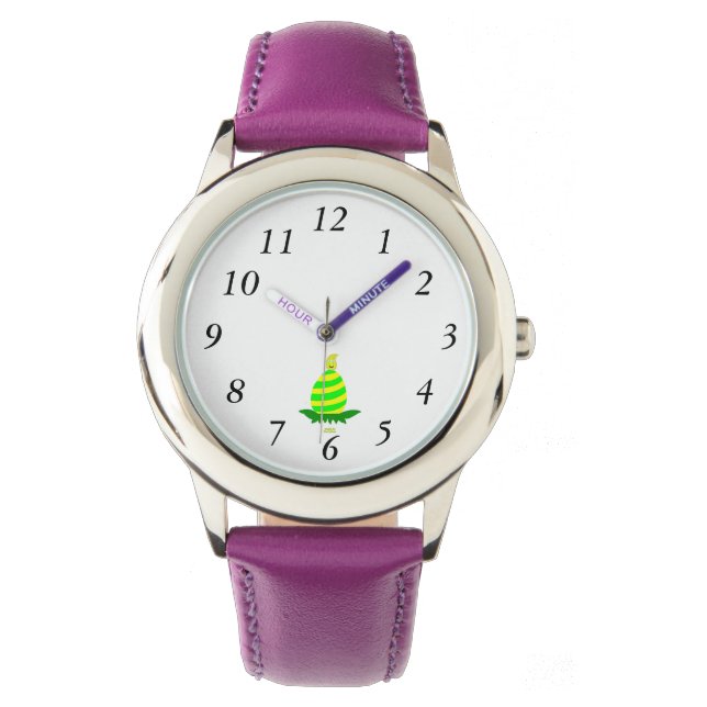 Easter Wishes Kids Purple Leather Strap Watch (Front)
